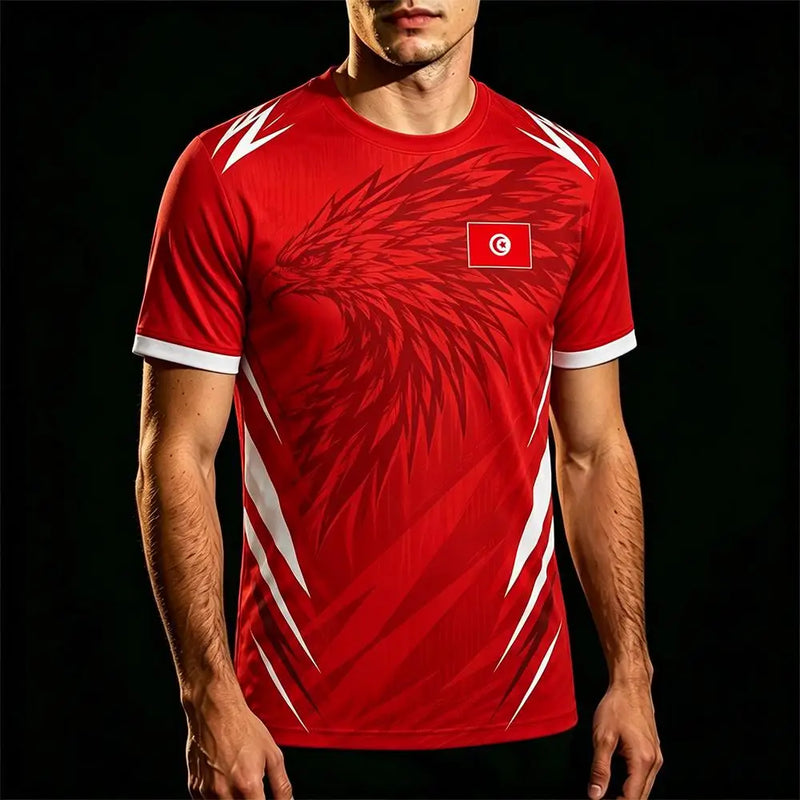Tunisia Flag Print Jersey Men Outdoor Sports Soccer Training Uniform Men's And Women's Quick Dry Breathable O-neck Short-sleeved