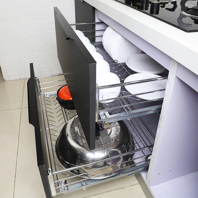 80cm Kitchen Cabinet Drawer Organizers Pull Out Basket Storage Bowl Dish Plate Cup Utensils Kitchenware Rack | SAMAG