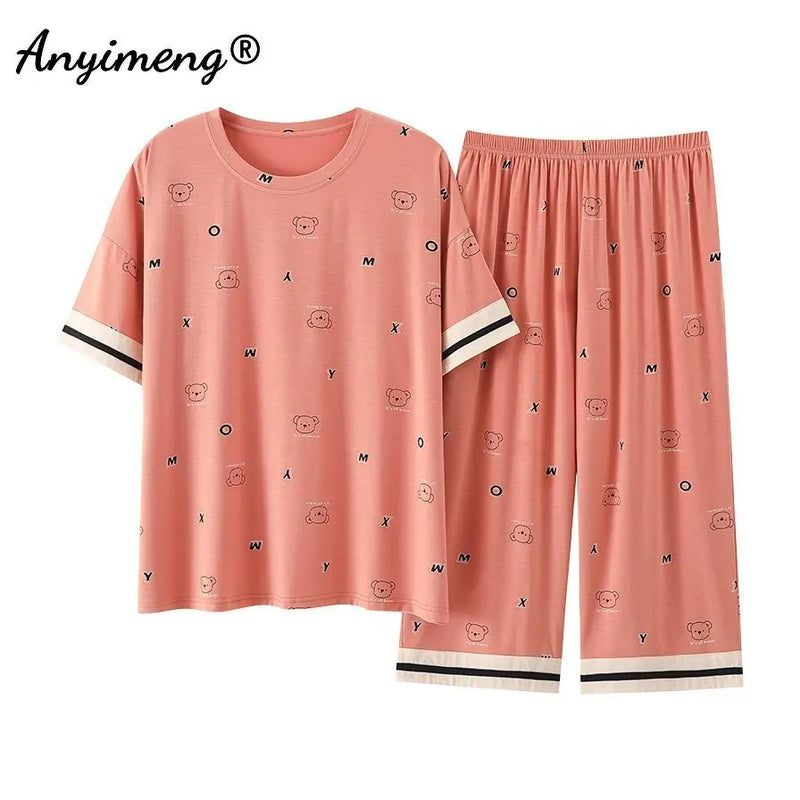 Plus Size Women's Capri Pants Pajamas Sets Polka Dot | SAMAG
