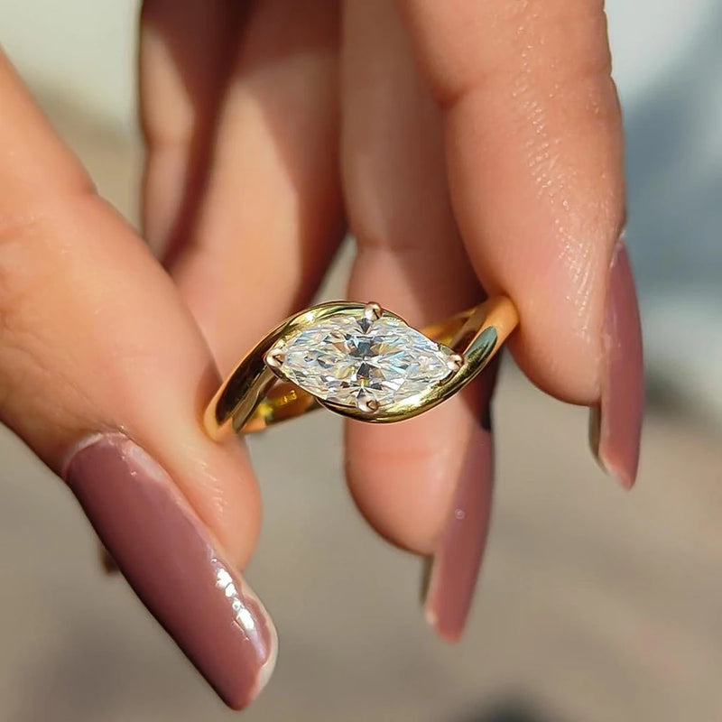 1/2CT Marquise Cut Moissanite Engagement Ring with Certicate 925 Sterling Silver Bypass Solitaire Diamond Wedding Ring for Women