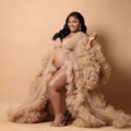 Luxury Maternity Dresses Puffy Tulle Long Women Robe Wedding Bridal Sleepwear Nightwear Front Split BabyShower Gown Photoshoot