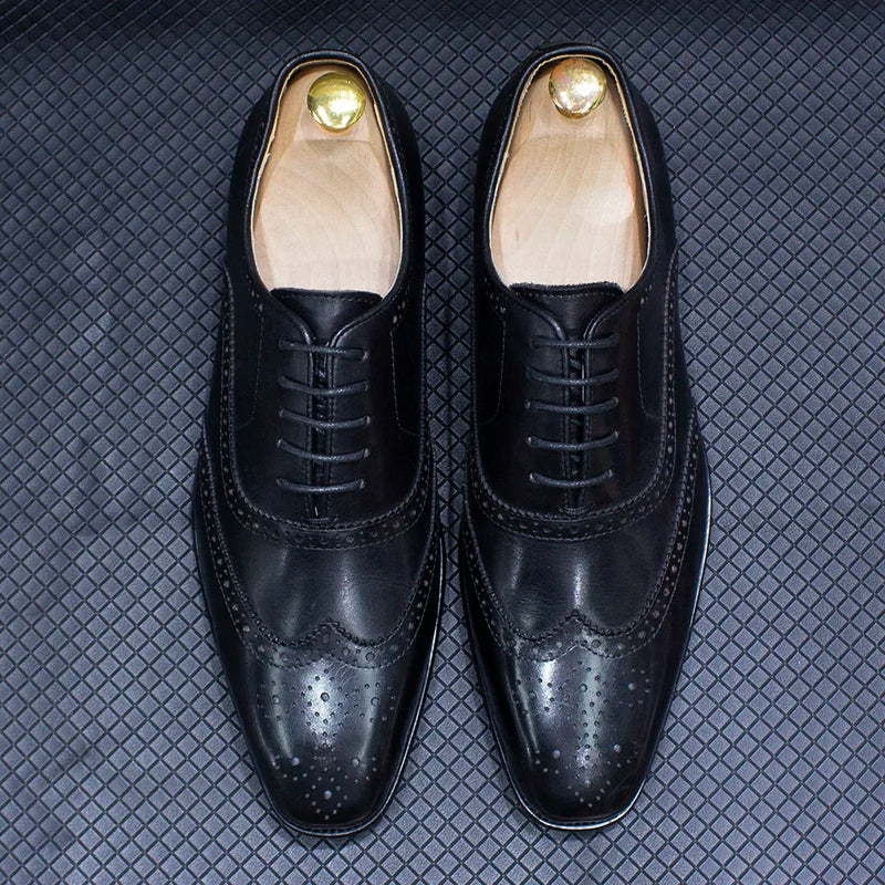 Size 7-12 Handmade Men's Wingtip Oxford Shoes Genuine Calfskin Leather Brogue Dress Shoes Classic Business Formal Shoes for Men