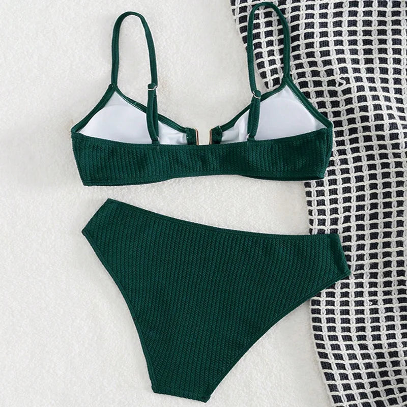 Sexy U-shape Metal Ribbed Jasper Bikinis Sets Two Pieces | SAMAG