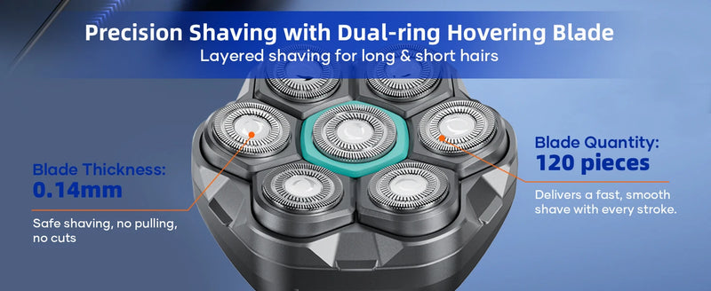 Kensen S32 Electric Head Shaver for Men 7D Floating Cutter USB-C Rechargeable 8100/8500 RPM IPX6 Waterproof Magnetic Head Razor