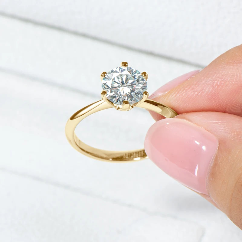 Anziw 0.5 - 3.0CT Moissanite Solitaire Ring Silver 925 14K Gold Plated Wedding Engagement Band For Women - Visuel 4 | SAMAG