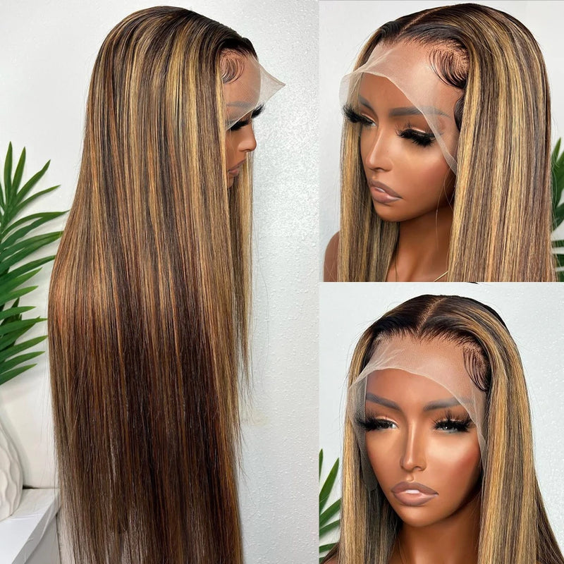 Honey Blonde 4/27 Highlight Wig 13x6 HD Lace Frontal Natural Hairline Pre-Plucked 13x4 Bone Straight Colored Lace Front Wigs