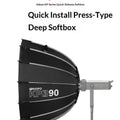 Triopo KP3 Quick Fold Deep Parabolic Softbox 60/90/120cm Bowens Mount Honeycomb Grid Compatible with Godox JINBEI