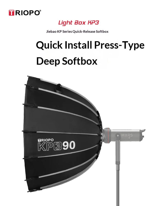 Triopo KP3 Quick Fold Deep Parabolic Softbox 60/90/120cm Bowens Mount Honeycomb Grid Compatible with Godox JINBEI