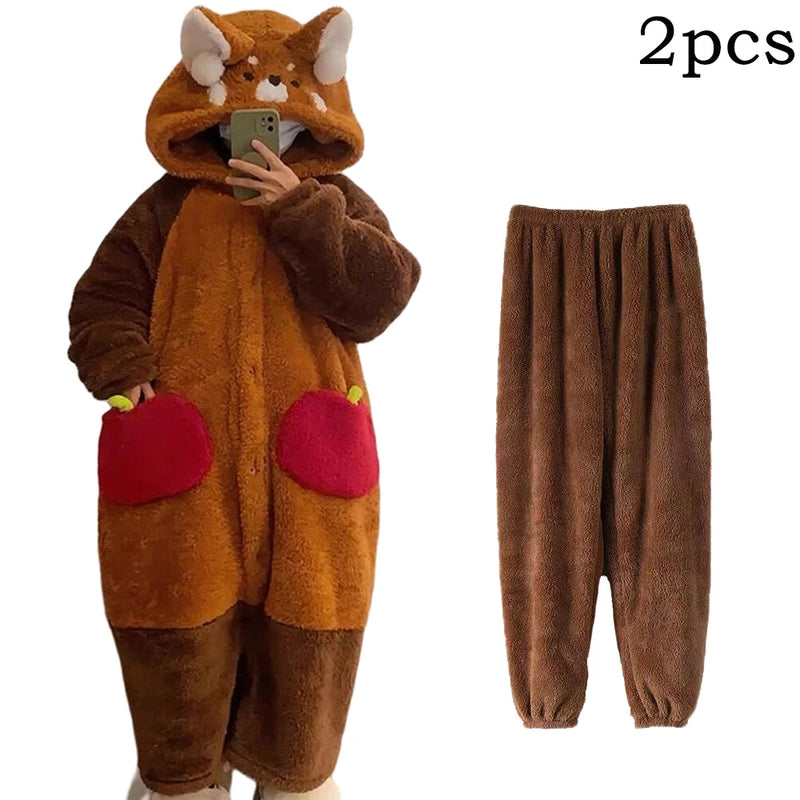Winter Women Home Pajamas Cartoon Raccoon Kigurumi | SAMAG