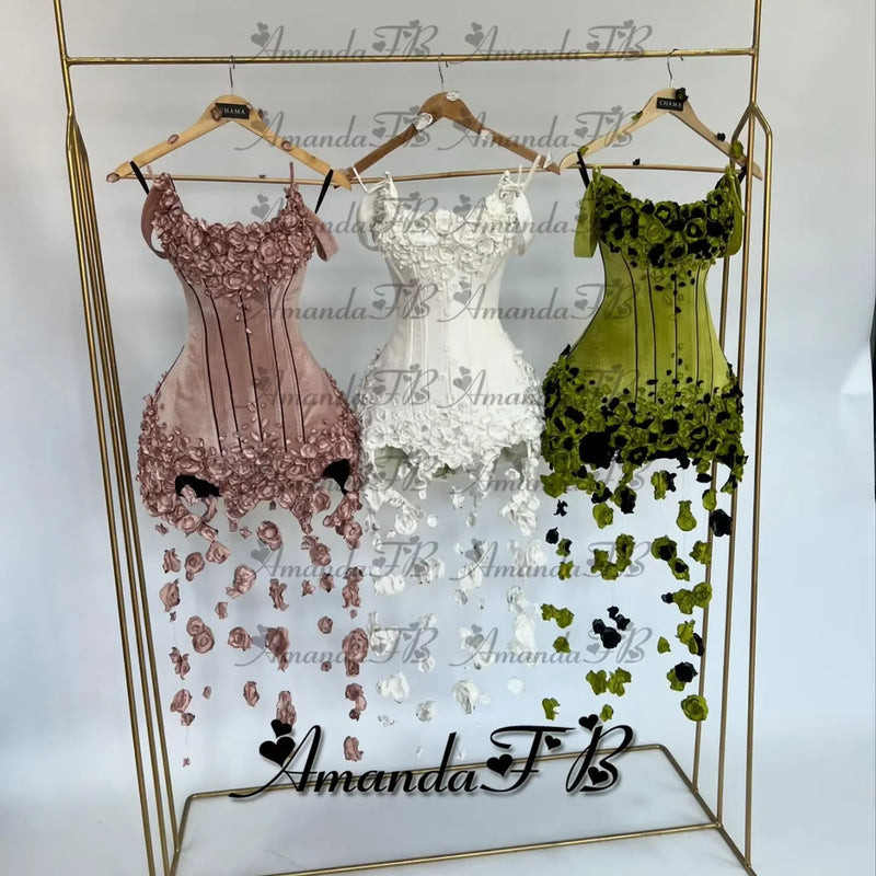 Amanda Fashionable 3D Flowers Cocktail Homecoming Dress Scoop Neck Velvet Special Occasion Gown Robes De Soiree Customized