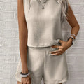 2025 Women's Solid Color Simple Fashion Casual Sleeveless Top and Shorts Set