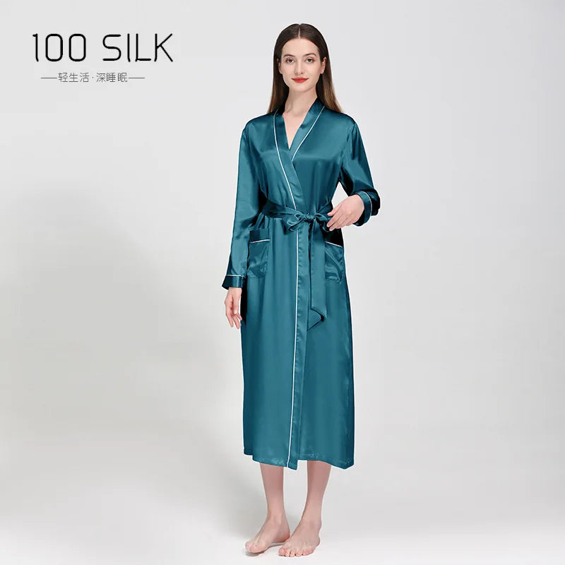 Birdtree 19 Momme 100%Pure Silk Long Robe for Women Silky Sleepwear Ladies Elegant Nightgown Natural Pajamas P36089QM