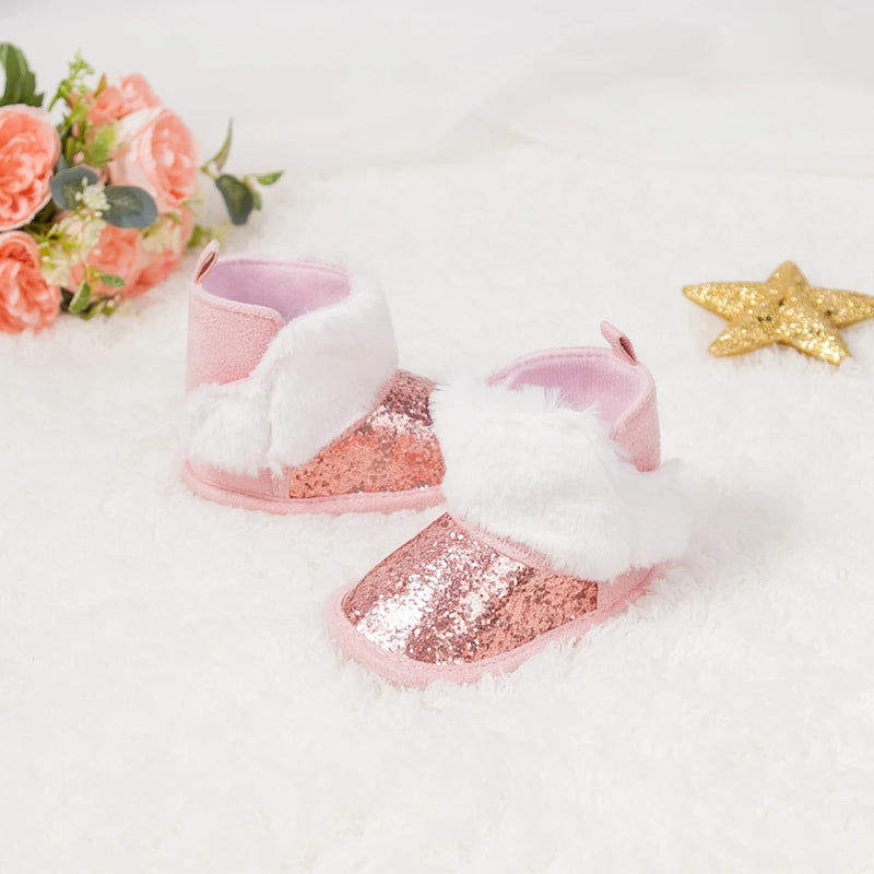Sequin Newborn Baby Boys Girls Boots Warm Fluffy Soft Anti-slip Toddler First Walkers Multicolor Winter Infant Baby Shoes 0-18M