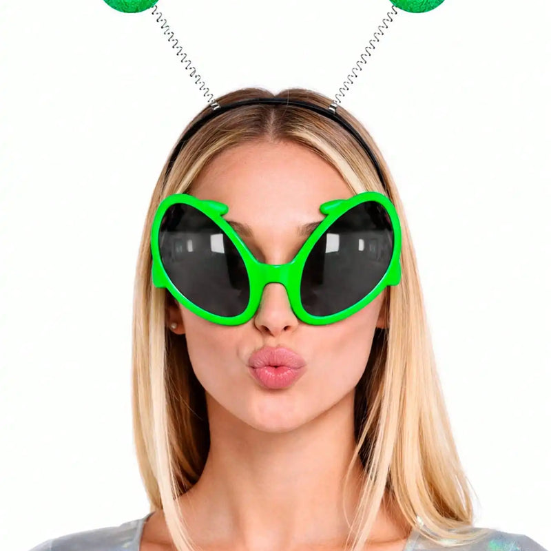 Alien Costume Accessories Set, Novelty Alien Sunglasses + Alien Headband Boppers, Space Theme Party Favors for Halloween Cospla