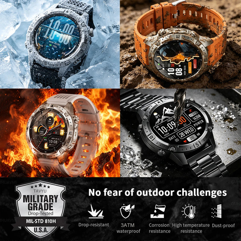 2026 Offline Map New Smart Watch 3ATM Waterproof GPS Navigation Compass Altimeter Flashlight Men 170+ Sports Bracelet Men Women