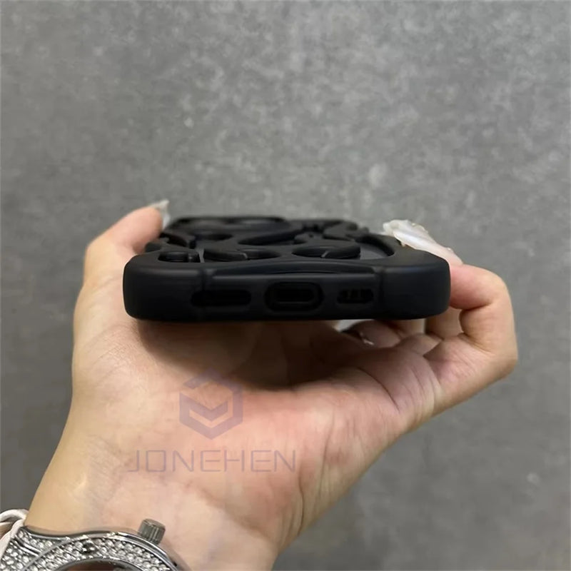 Fashion Matte Hollowed Flame Case For iPhone 15 14 Plus 13 12 16 Pro Max Creative Heat Dissipation Soft Frosted Shockproof Cover