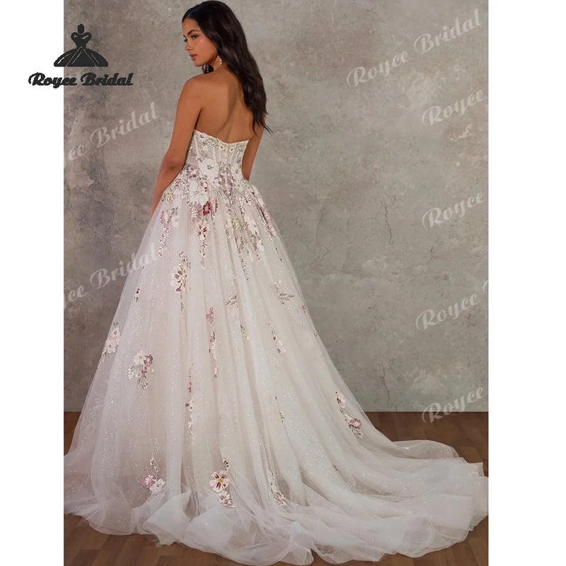Colorful Appliques Elegant A Line Wedding Dresses - View 2 | SAMAG