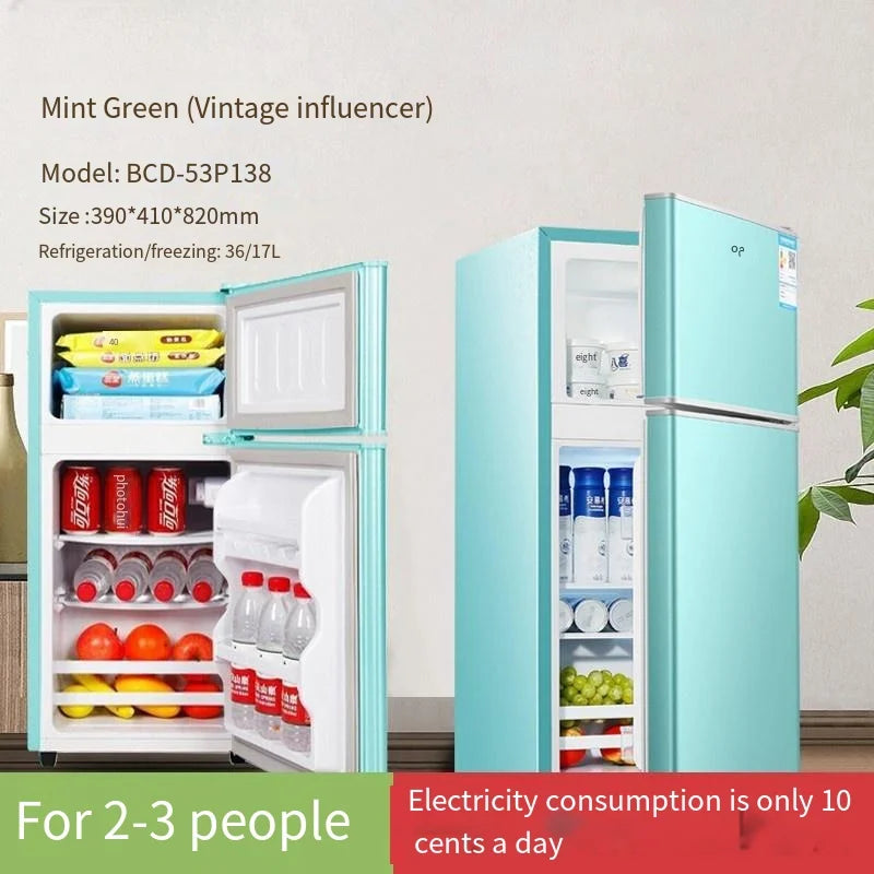53L Home Bottom Freezer Refrigerator Mini Double Door Two-door Refrigerator and Freezer