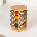 Bamboo Seasoning Rack with Glass Jars Countertop with Bottle Set Revolving Rotating for Cooks - View 5 | SAMAG