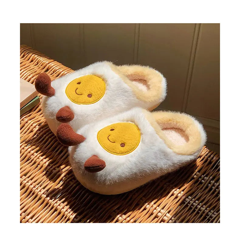 Winter Warm Indoor Slippers, Non-Slip Cotton Slippers, Cute Fried Egg Winter New Plush Home Shoes, Women's Slippers