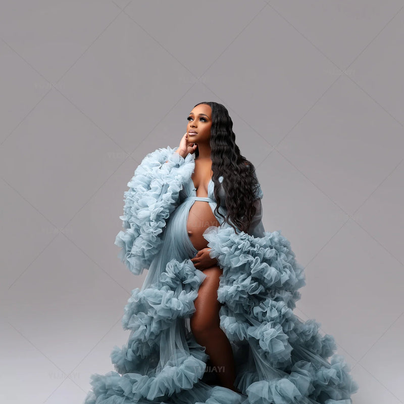 Maternity Dresses for Photoshoot Puffy Tulle Women Robe Long Sleeve Maxi Gown Wedding Anniversary Pregnancy Sleepwear Nightwear