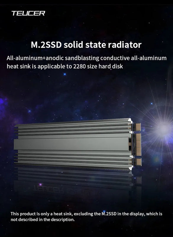 TEUCER M2 2280 Solid State Hard Disk Aluminum Radiator M.2 SSD Heatsink with Thermal Silicone Pad For PS5/PC/Laptop Cooling
