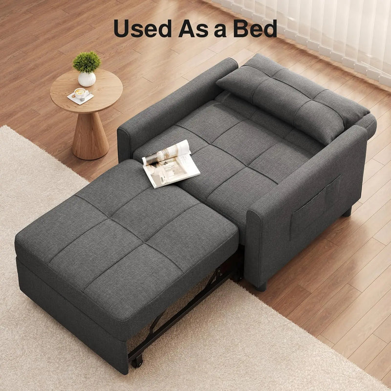 Convertible Sleeper Sofa Bed 3-in-1 Adjustable Linen Fabric Small Space Grey Customized