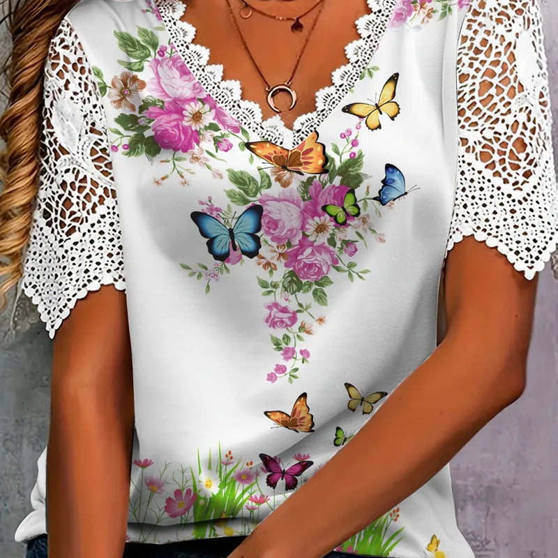 New Boho Flower Blouses Women's Fashion Shirt V - Neck - View 3 | SAMAG