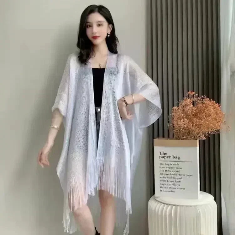 Sexy Cover Up Fringe Women Tassel Mesh Sheer Shiny Knitted Tunic Beach Cover-ups Beach Dress Beach Wear Beachwear Female