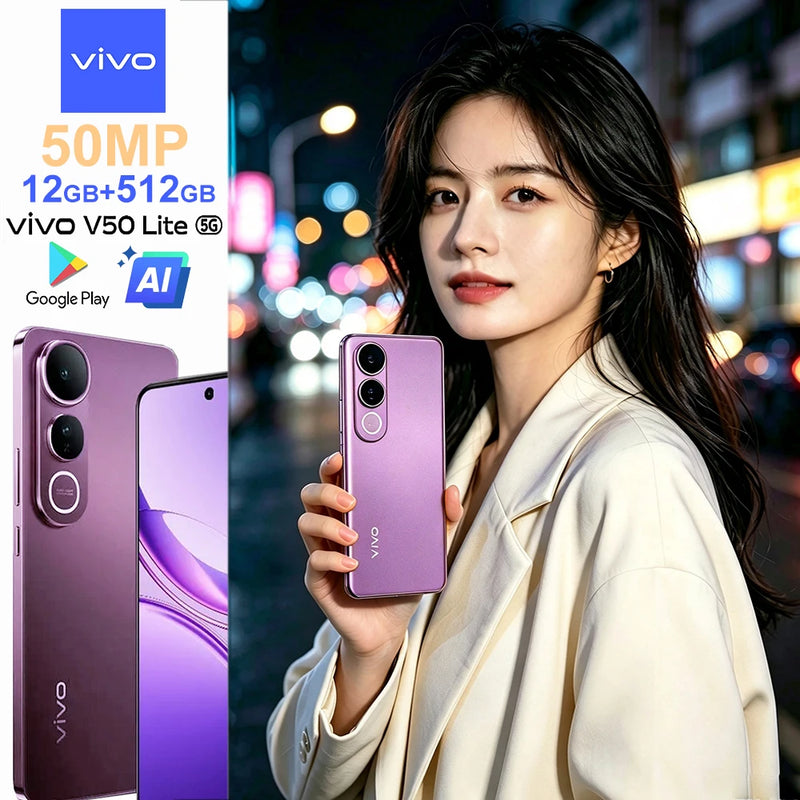 VIVO V50 Lite 5G dual-SIM mobile phone 6.77" screen 12gb+512GB memory 50mp camera 6500mah large battery Type-C interface