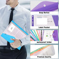 12pcs six-color file organizer, 11-hole plastic expanding folder for 2/3/4 ring binders with snap closures and blank labels.