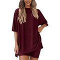 2026women's New Fashion Trend Basic High-quality Casual Round Neck Slit Loose Casual and Comfortable Women's Two-piece Home Suit