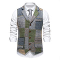 Green Men Vest Tweed Plaid Waistcoat Slim Fit Lapel Plaid Suit Vest Herringbone vintage Vest For Wedding Groomsmen vest heren