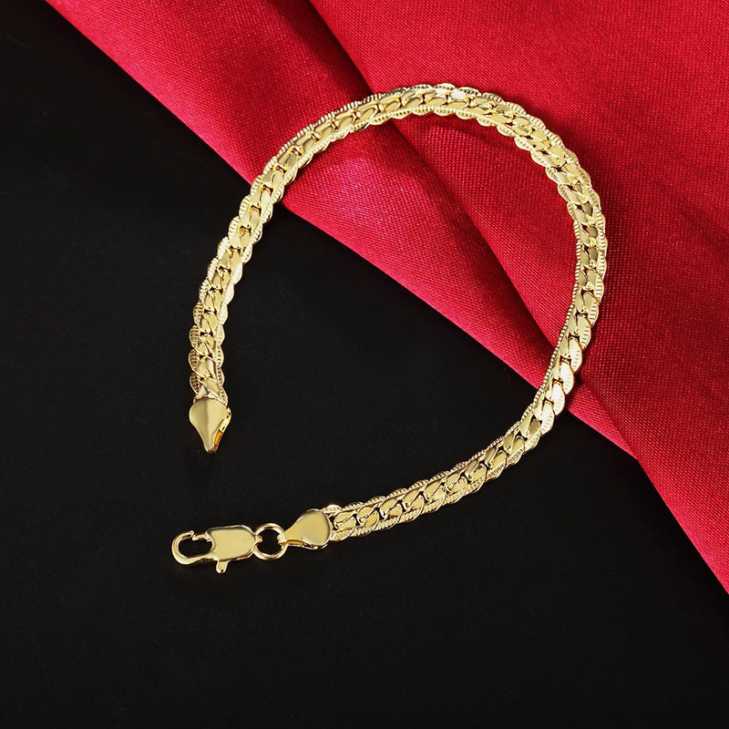 20cm 8inches 18K gold 925 Sterling Silver Bracelets for Women men classic 5MM Chain Wedding Party Christmas Gifts fine Jewelry