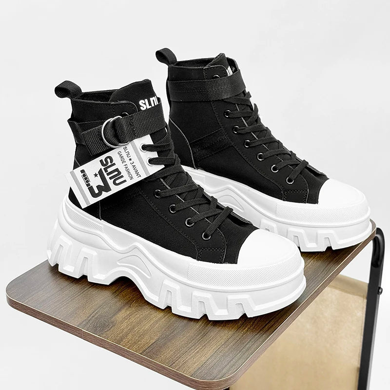 Men's fashionable casual thick-soled casual high-rise shoes Korean and British punk suitable for outdoor four seasons simple and