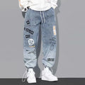 Korean Clothing Men Letter Printed Jeans High Waisted | SAMAG