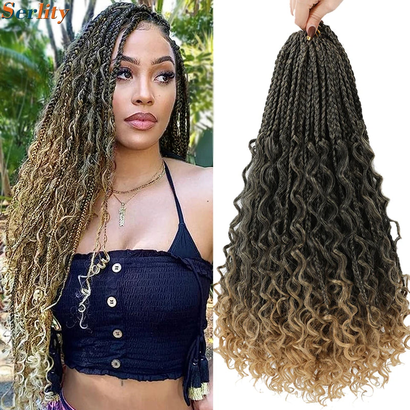 Goddess Bohemian Box Braids Crochet Hair Pre looped 18 14 Inch Boho Box Braids Soft Synthetic Braiding Hair for Black Women Kids