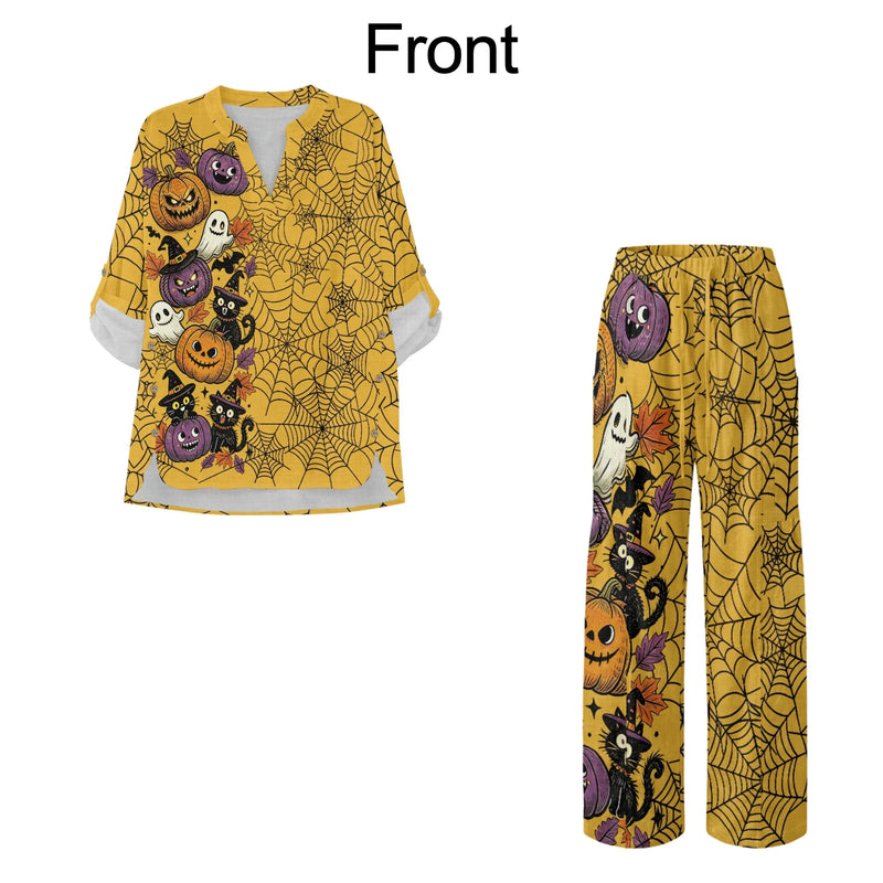 INSTANTARTS Traf 2026 Women's Matching Sets Ropa Para Mujer Halloween Shirts Wide Leg Pants Set Women Plus Size Clothing S-3XL
