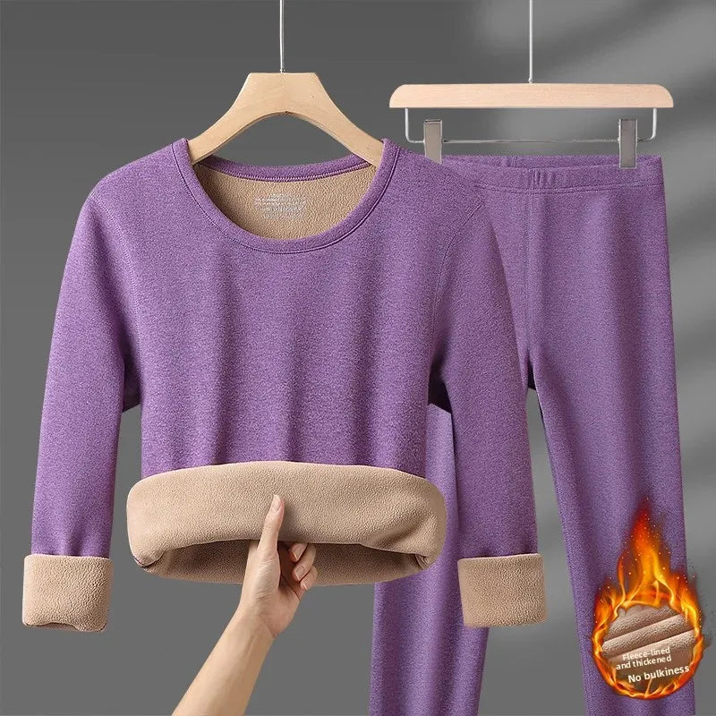 Winter Thermal Underwear Sets Men Women Velvet Tops +Long Pants Comfortable Skin-friendly Elastic Thickening Warm 2 Piece Set