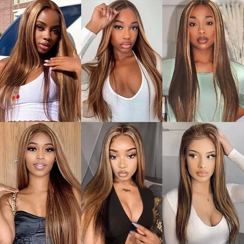 Highlight Bone Straight 100% Human Hair Bundles P4/27 Honey Brown 2 3 4 Bundles Raw Virgin Brazilian Hair Weave Bundles 24 Inch