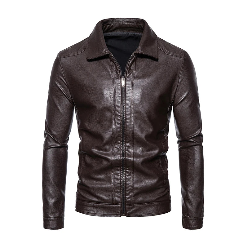 Spring Men's PU Leather Jacket Business Male Slim Fit Jacket Motorcycle Jackets Faux Leather Casual Windproof Black Leather Coat