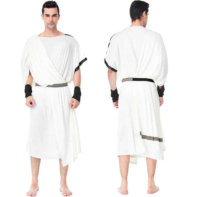 Women Mens Greek God Costume Women Ancient Roman Cosplay Dress Up Outfit Men Greek Robe for Halloween Party
