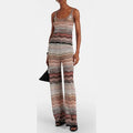 Bohemian Striped Knitted Pants Set for Women 2026 Summer New Color-Block Camisole Short Top+Slim Fit Straight Pants 2-Piece Set
