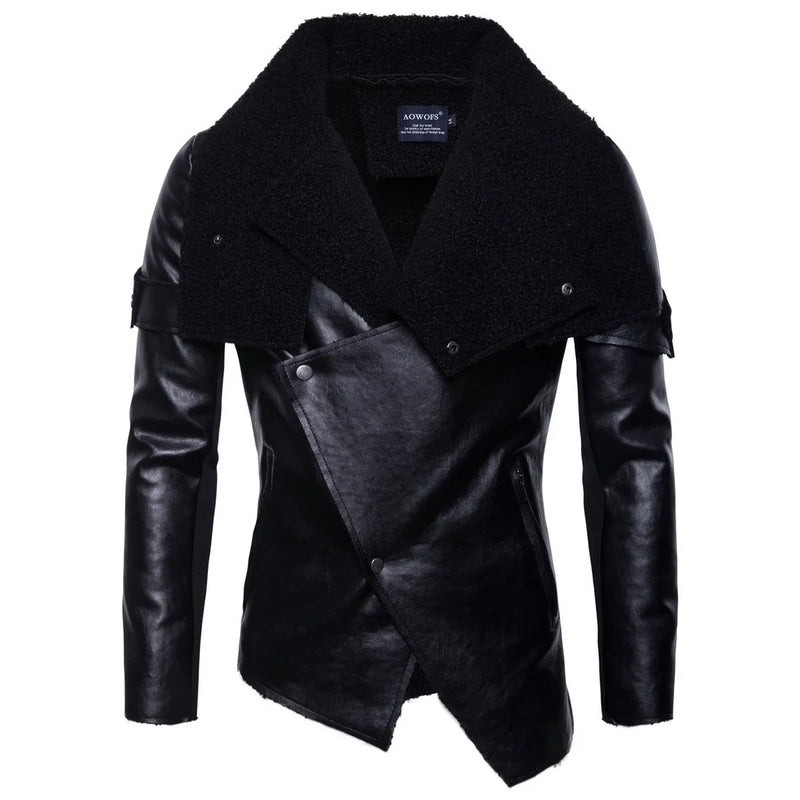 Autumn new men's locomotive leather jacket personality irregular punk leather jacket