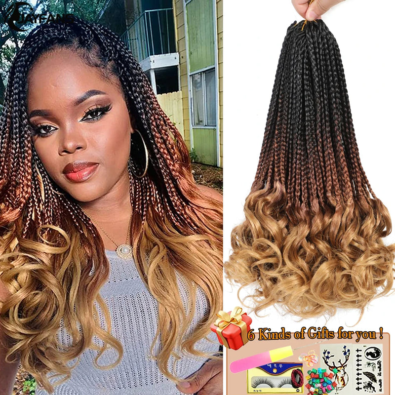 14” French Curls Braiding Hair Pre Braided Synthetic Box Braids Crochet Curl Ends French Curl Crochet Braids for Women And Kids