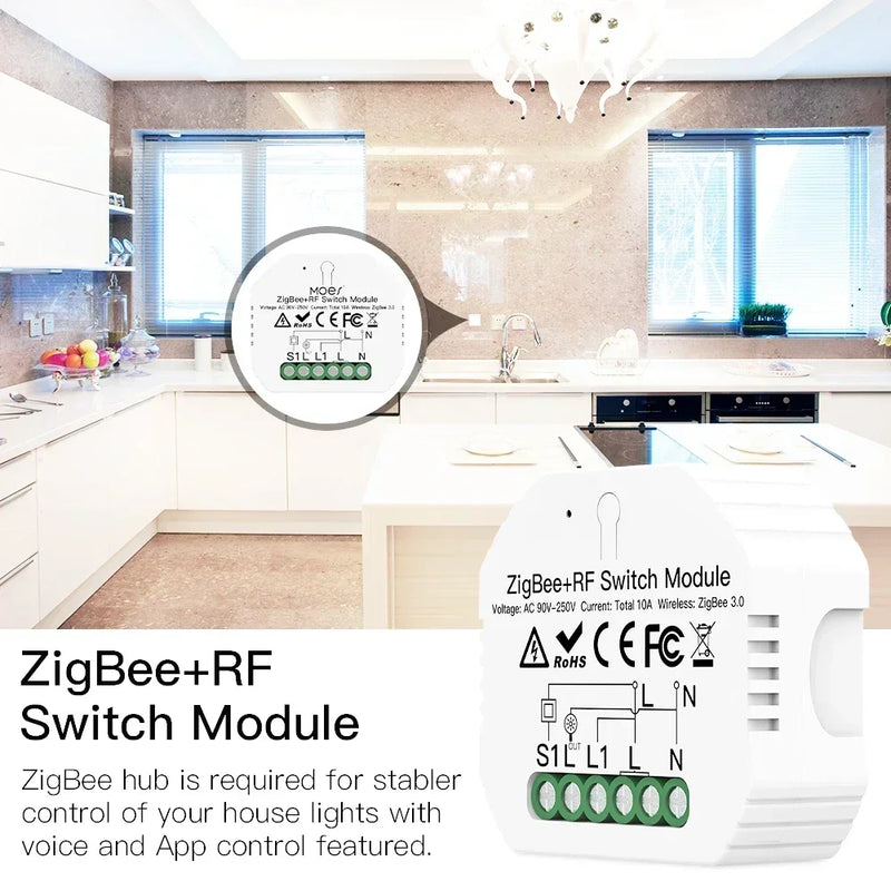 MOES Tuya Smart ZigBee WiFi Switch Module Dimmer Curtain Switch Smart Life App Remote Control Alexa Google Home Voice Control