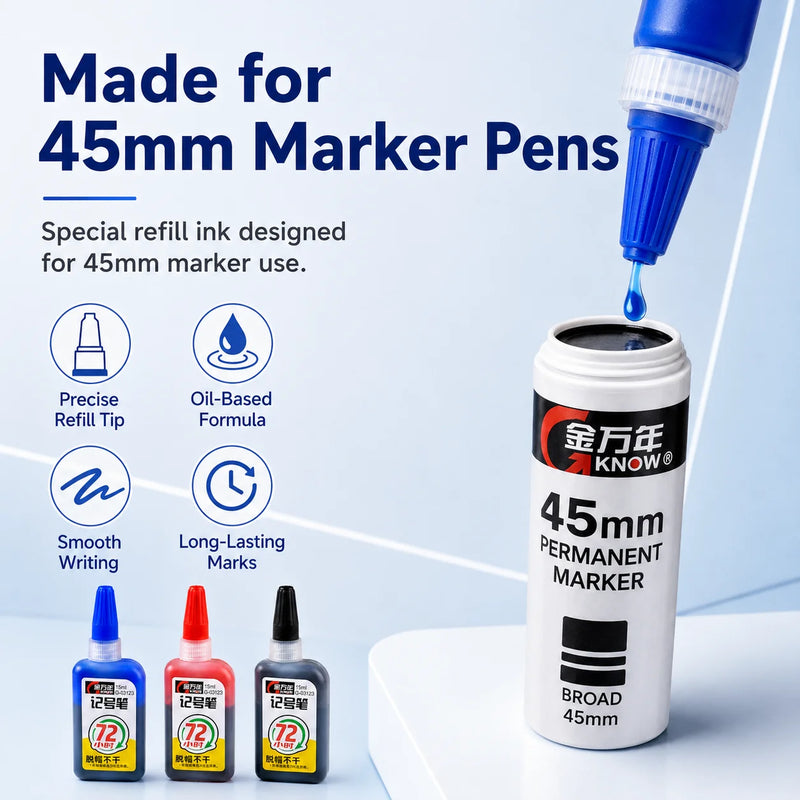 15ml 45mm Oil-Based Marker Refill Ink Cap off Feature Blue Red Black Color up to 72 Hours Durability for Business Supplies