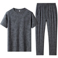Men 2 Piece Quick Dry Tracksuit Round Neck Short Sleeve Tee Drawstring Straight Pants Camo Print Set - View 9 | SAMAG