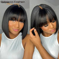 Put On And Go Easy Wear Human Hair Bob Lace Straight Wigs With Bangs Middle Part Bangs Wigs Brazilian Remy Hair Wigs Real Scalp
