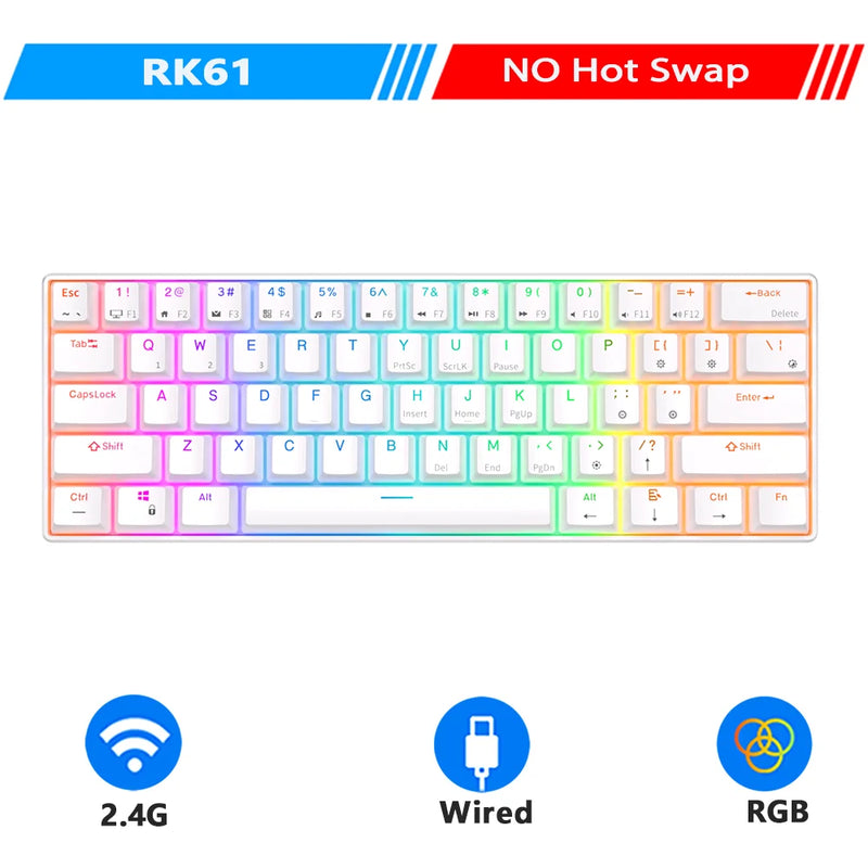 RK61 RK Royal Kludge Russian Gaming Keyboard Wireless Mechanical Keyboard 60% RGB Backlit 61 Keys Bluetooth/USB/2.4G Typewriter